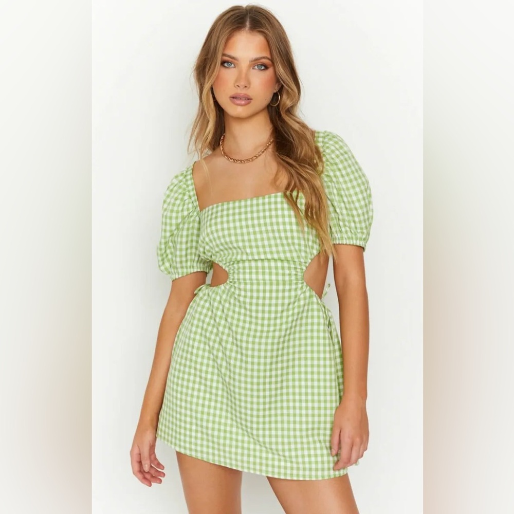 Beginning Boutique Green Gingham Mini Dress